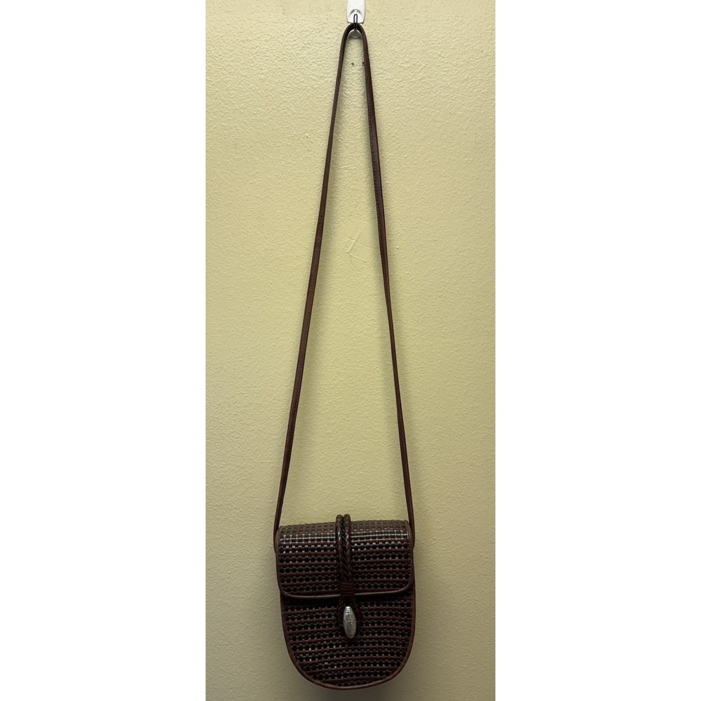 Brighton One World Purse Crossbody Woven Black Brown Leather Silver Clasp Small - Picture 5 of 7